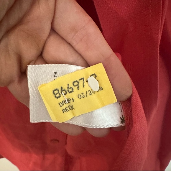 Twenty Eight Degrees Deep Coral Long Sleeve Button Up 100% Linen Top Sz XLT GUC - Picture 5 of 7